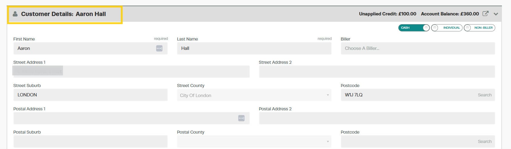Workshop Software screen showing this will open the customer profile