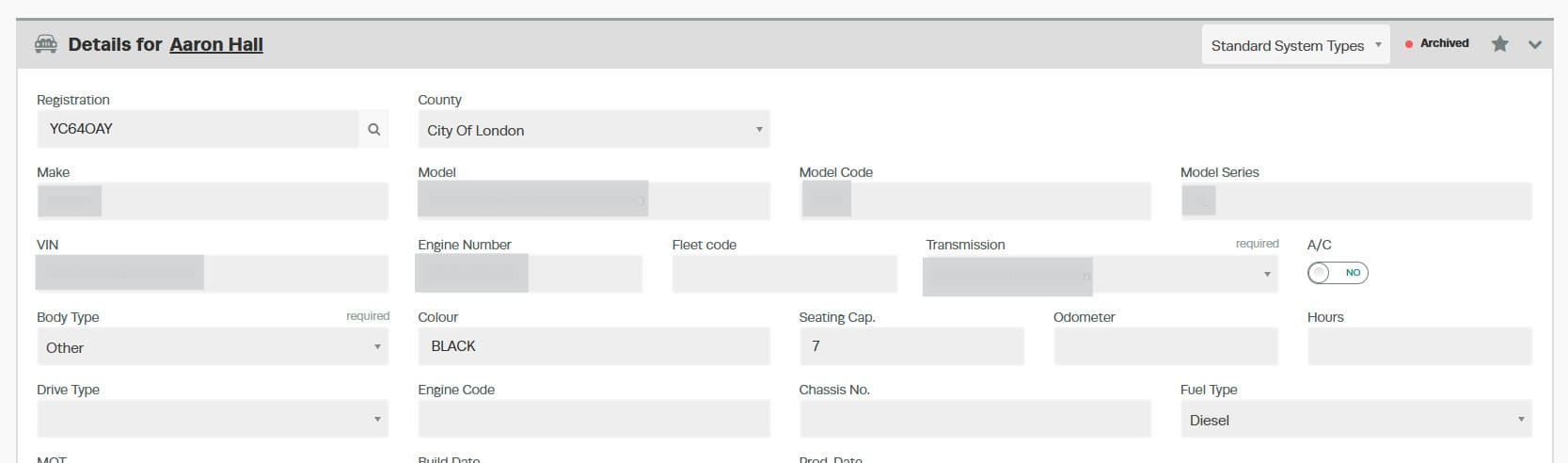 Workshop Software screen showing this will then open the vehicle profile